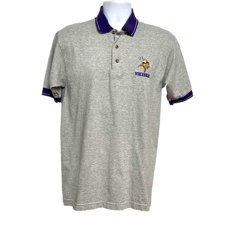 MN‎ Vikings Polo Shirt Mens Size Medium Collared Embroidered Logo Heather Gray
